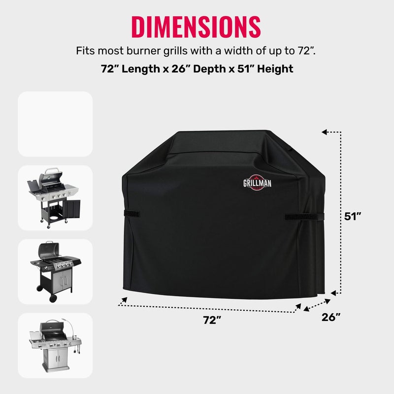 Grillman Grill Cover, BBQ Outdoor Grill Covers, Charcoal, Gas Grills, Waterproof, Rip-Proof, Weather-Resistant, Anti-UV, Barbecue Cover for Weber, Genesis, Charbroil, Nexgrill, etc (Black, 72 Inch) - Image 3